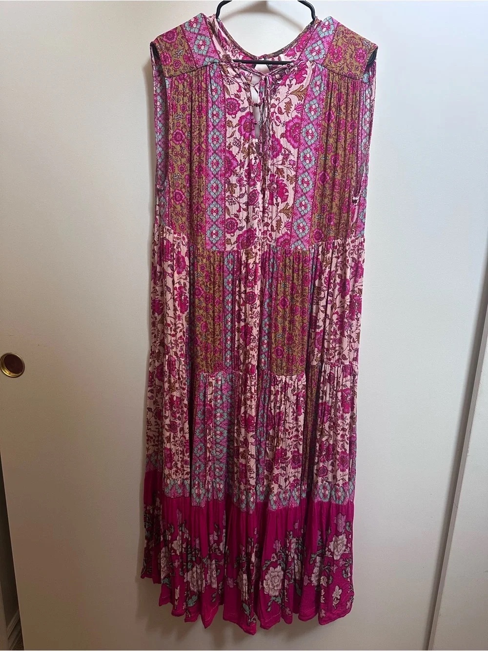 Free People Fuchsia Pink Floral Midi Oversized Dress Size L - Picture 4 of 8